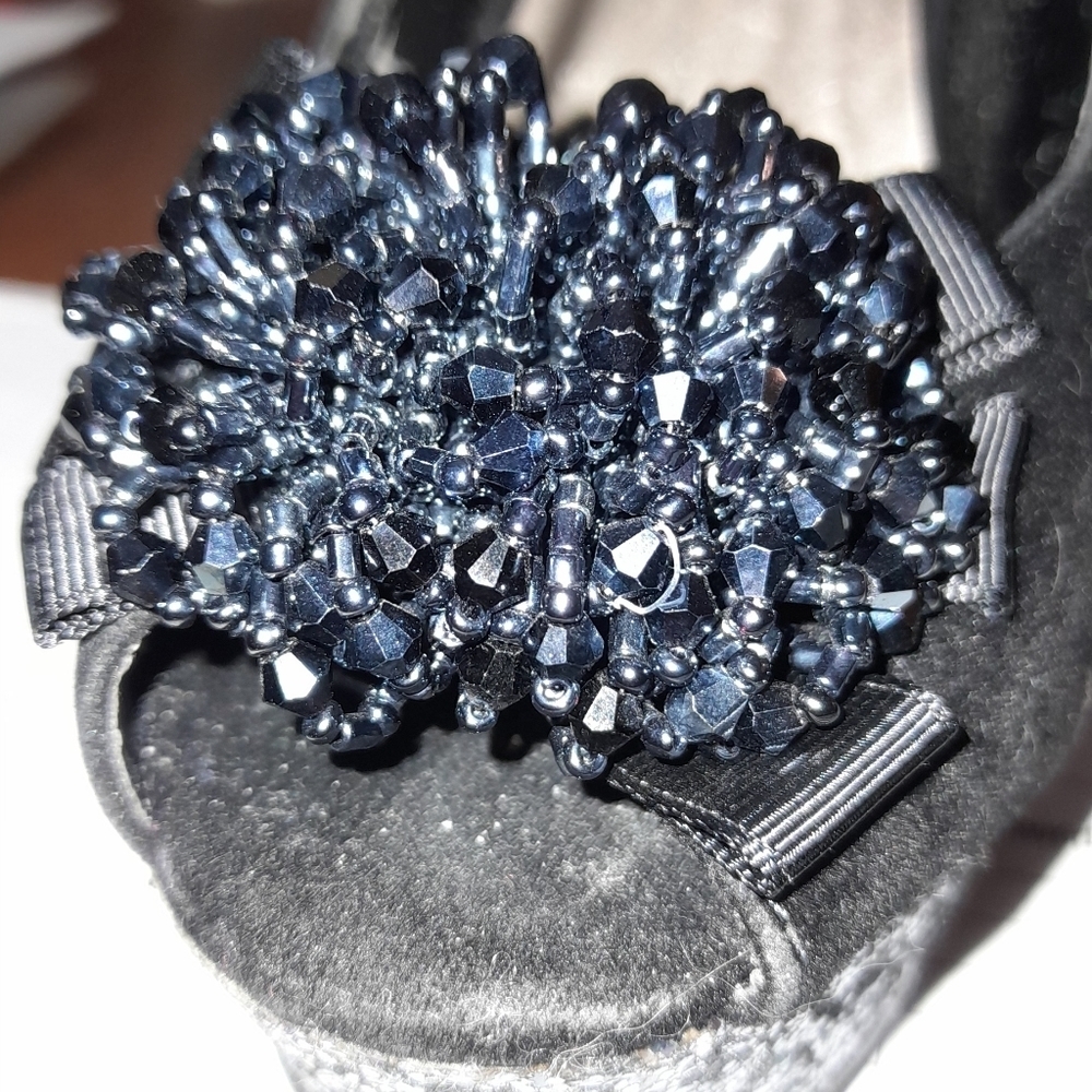 WOMENS ALDO BRAND HIGH HEEL OPEN TOE POM POM SEQUIN SHOES - Picture 8 of 10